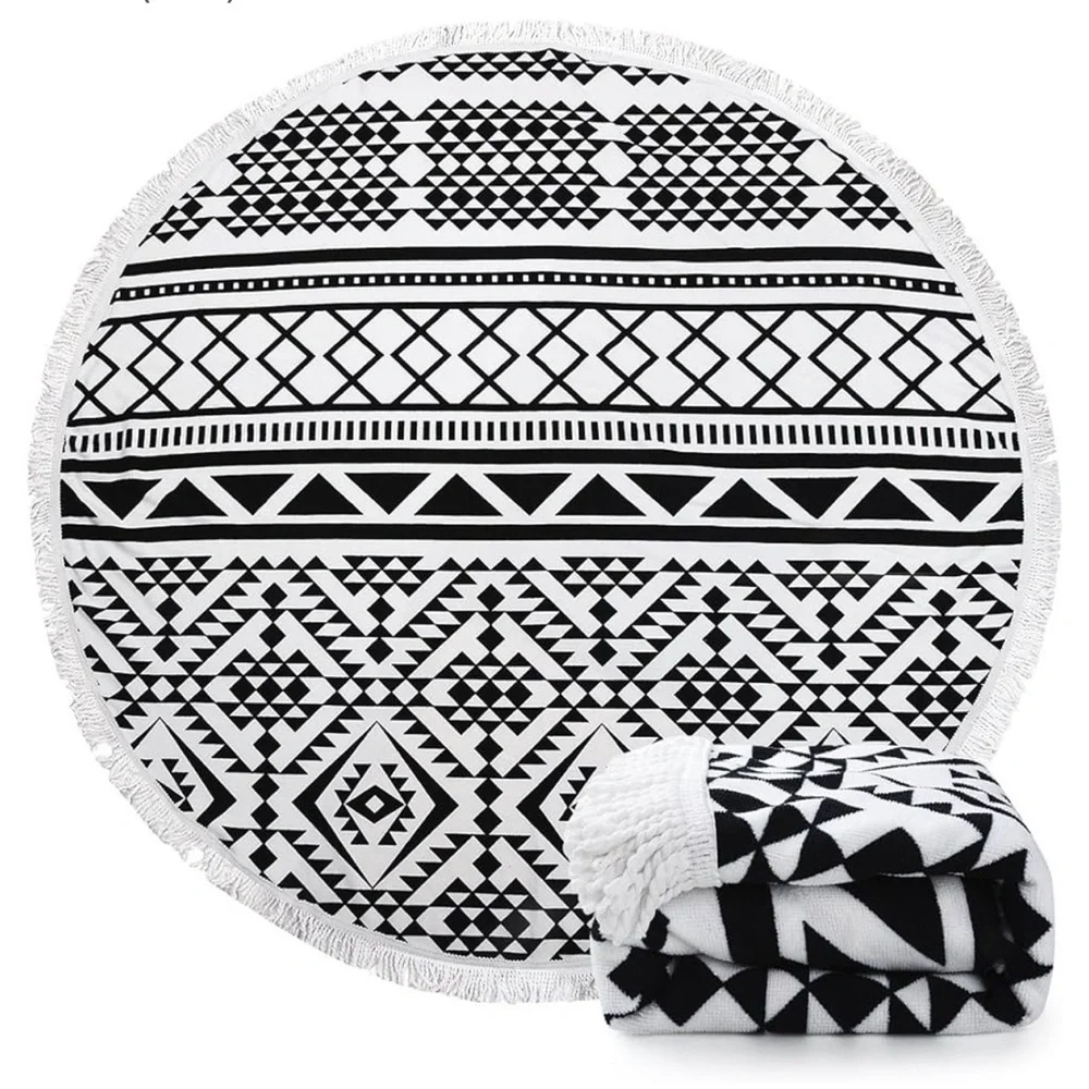 Indian Mandala Microfiber Round Beach‎ Blanket Tassels Water Absorbent Towel